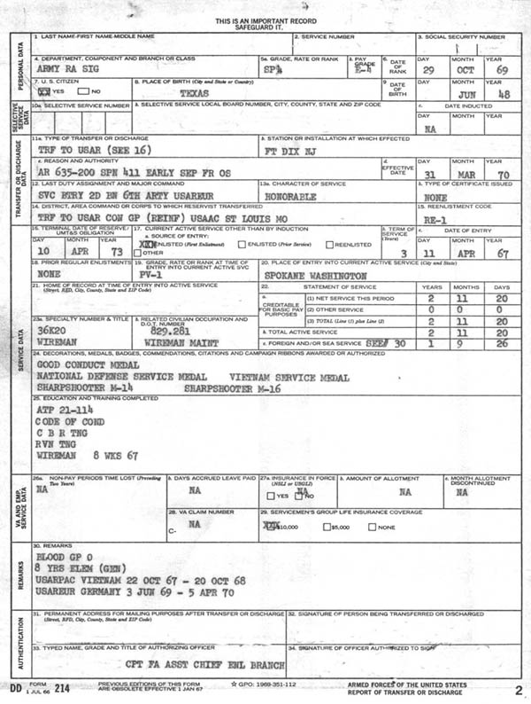 DD214 for Funeral Honors